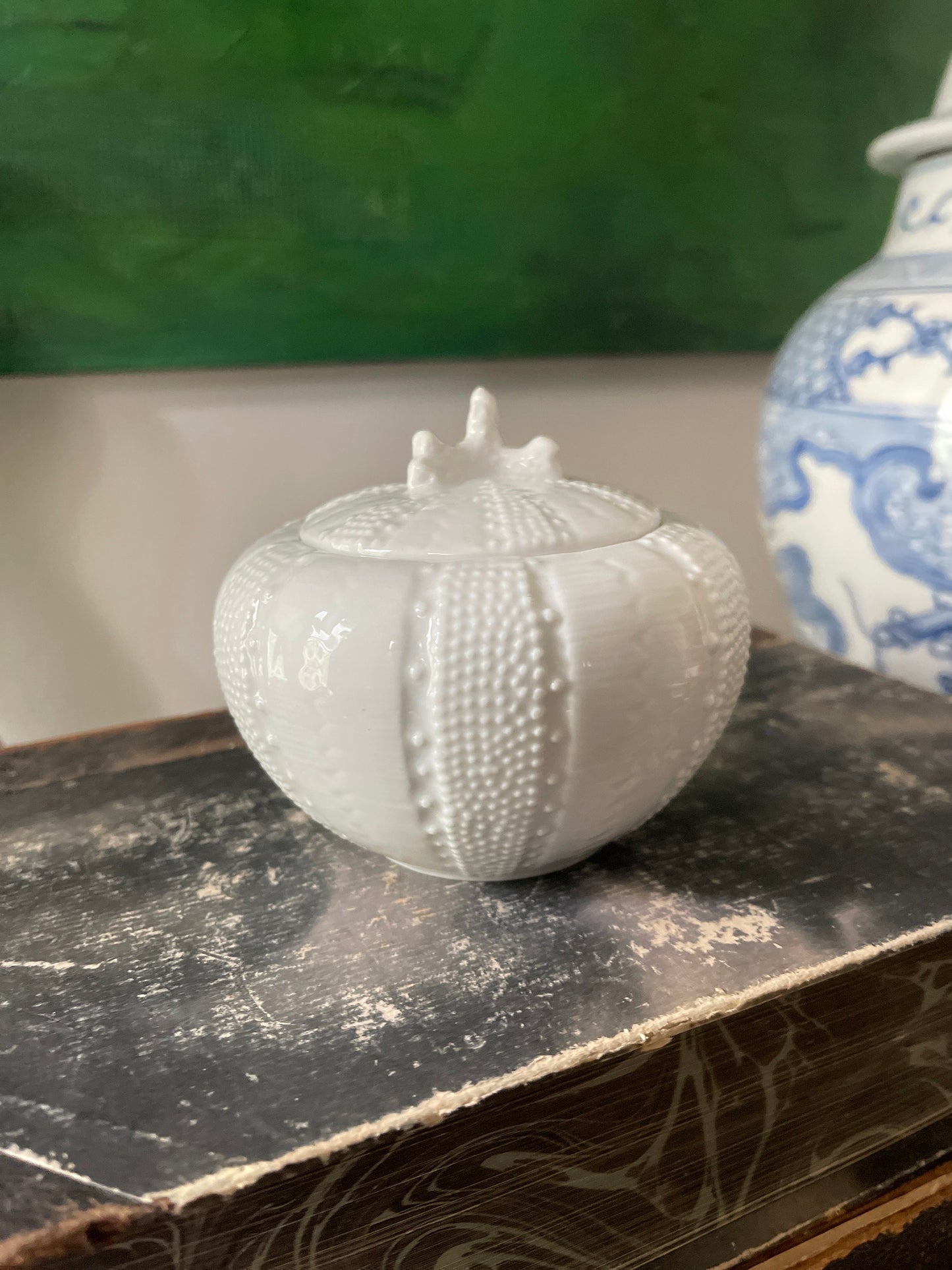 White Porcwlain Sea Coral Lidded Trinket Jar by Paris Royale