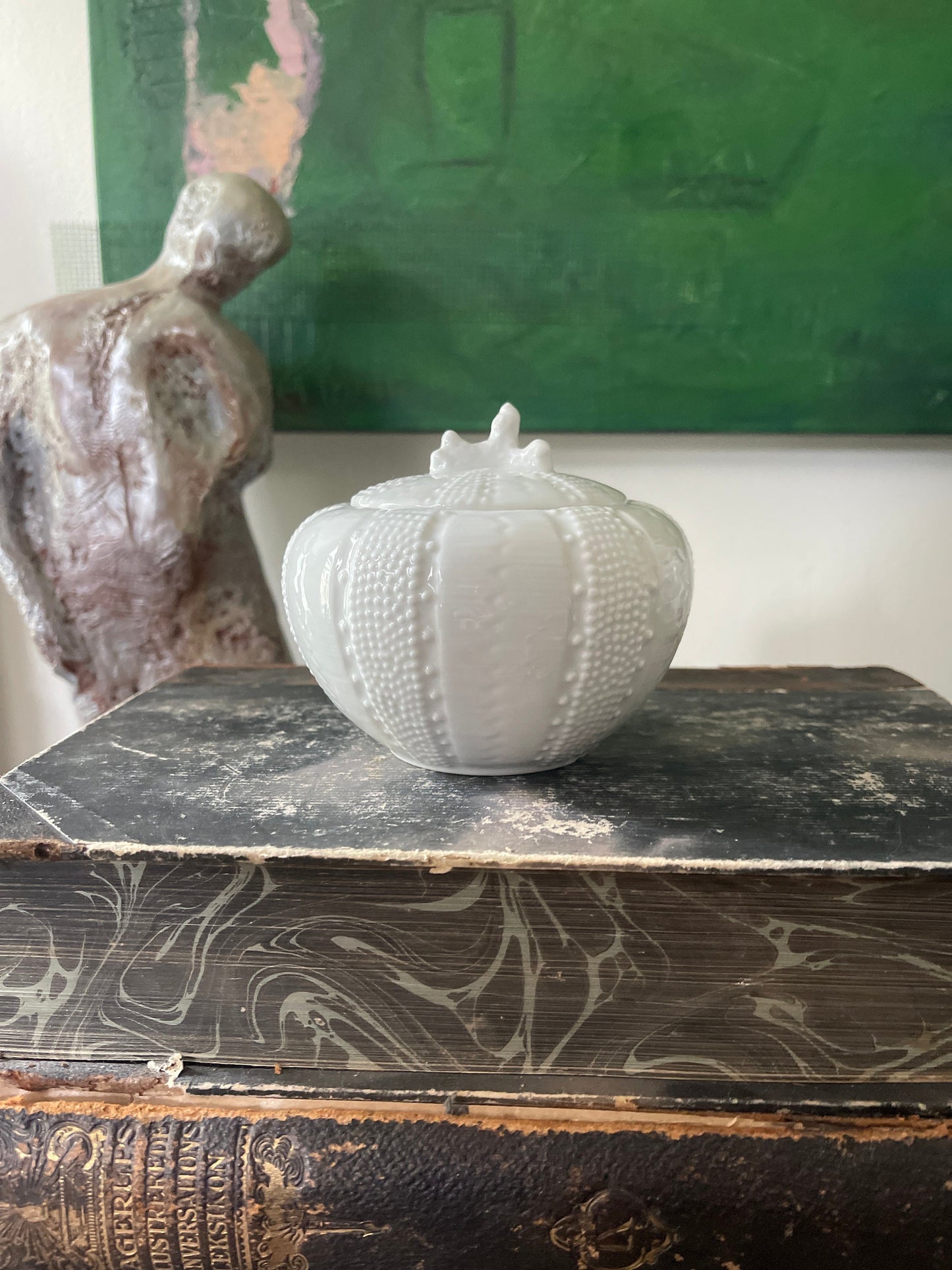 White Porcwlain Sea Coral Lidded Trinket Jar by Paris Royale