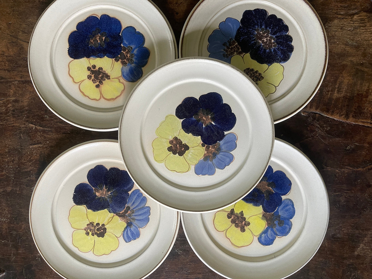 Set of Five (5) Vintage Denby Stoneware 8” Potpourri Blue Floral Hue Plates