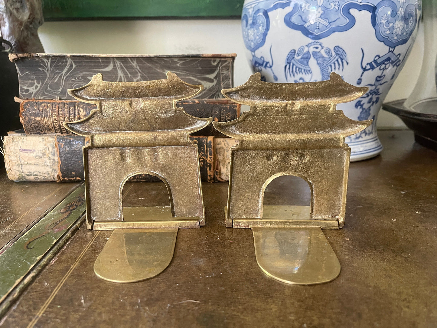 Pair of Brass Pagoda Folding Bookends