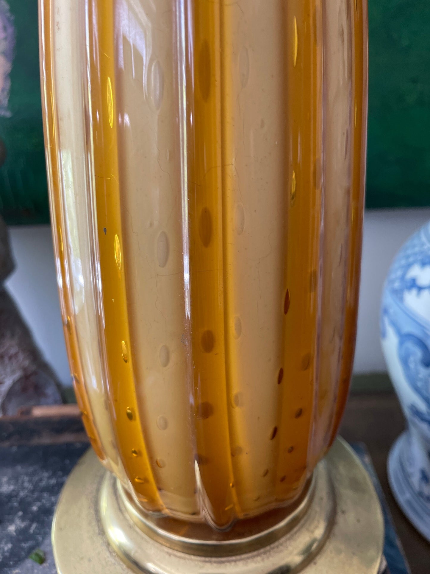 MCM Handblown Amber Ribbed Glass Lamp