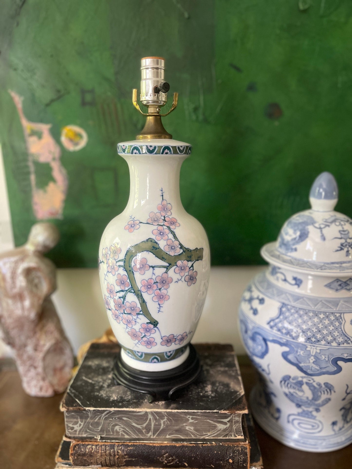 Vintage Cherry Blossom Branch Chinoiserie Lamp