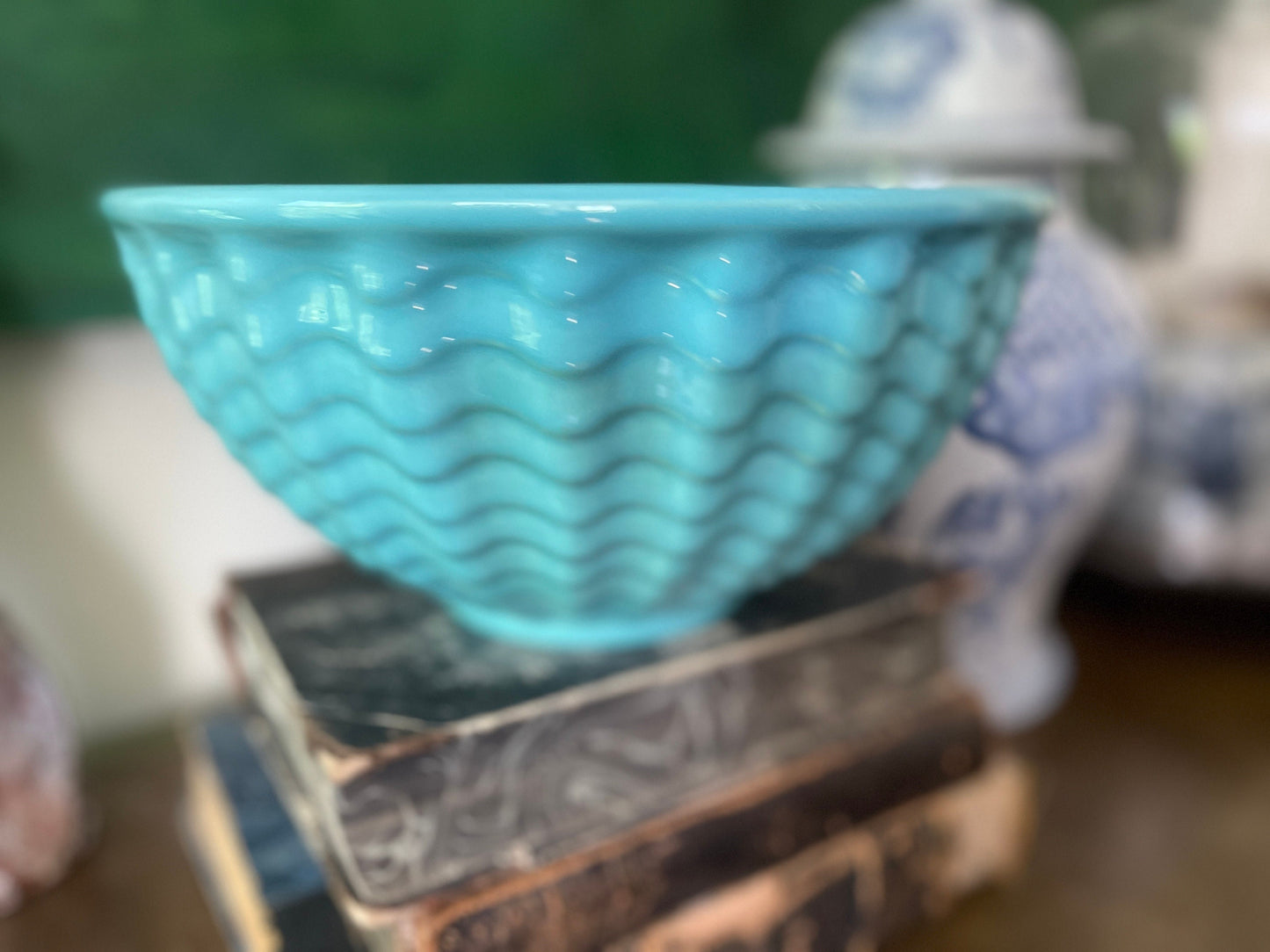 Vintage Gladding McBean 1930s Turquoise Pottery Mixing Bowl