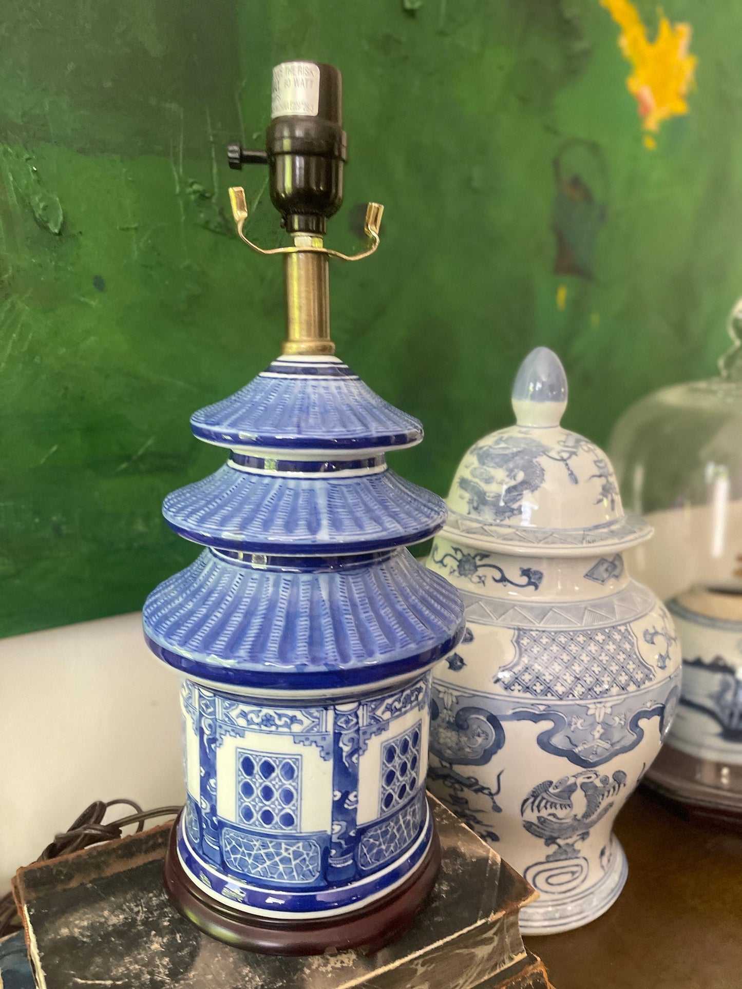 Blue and White Pagoda Shaped Table Lamp