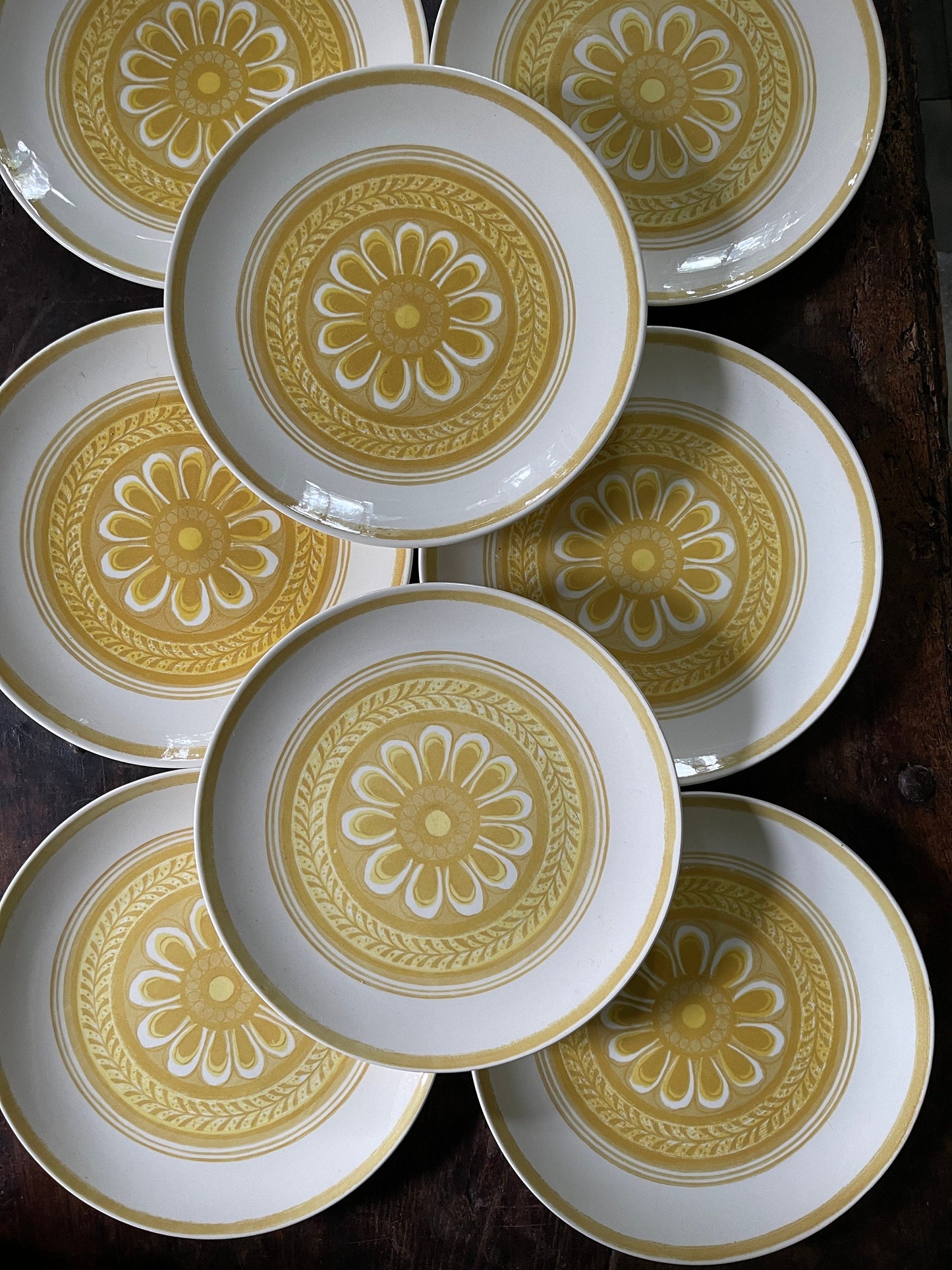 Set of Eight (8) 1970s Cavalier 10 1/8” Dinner Plates in Casablanca