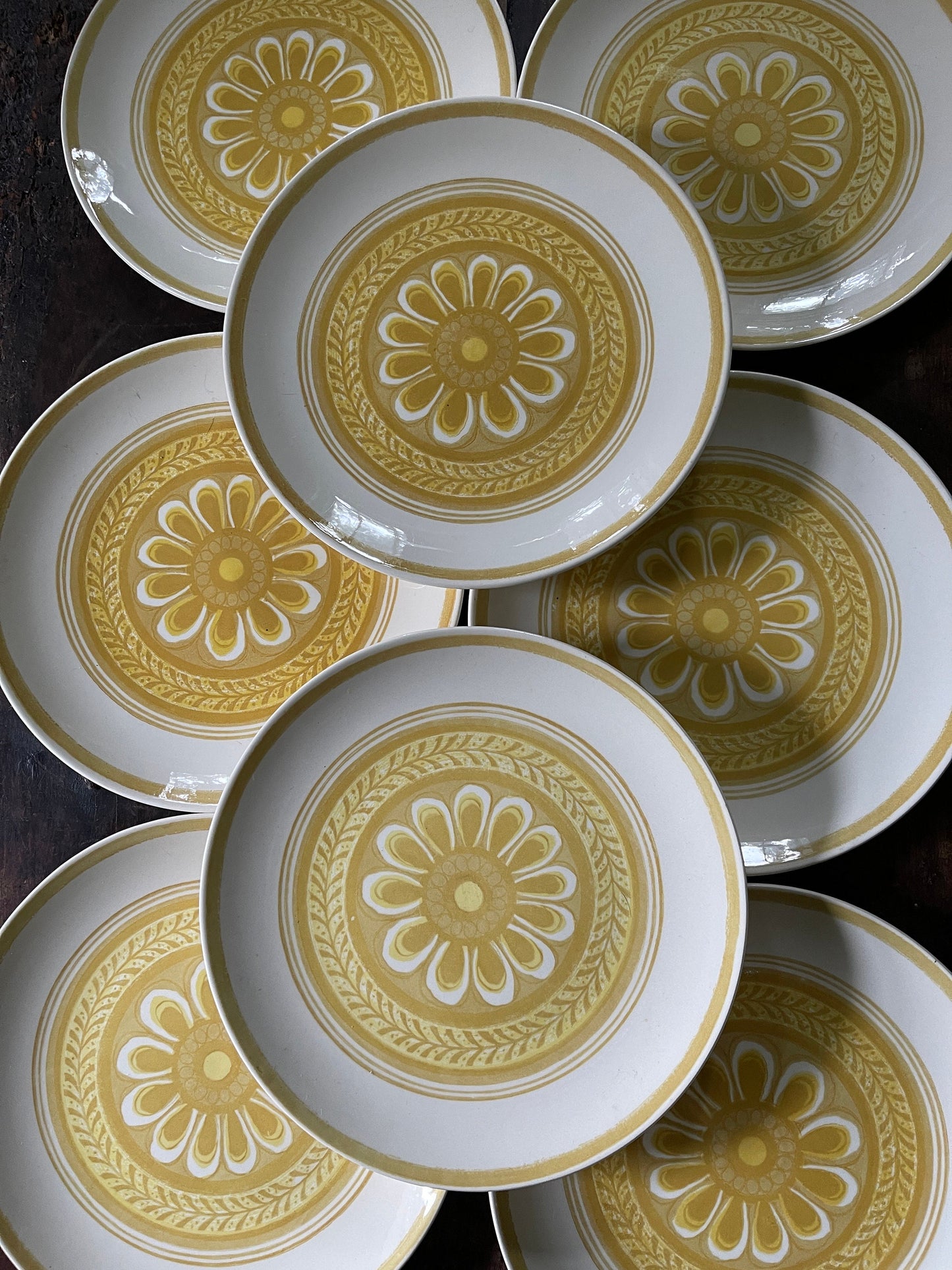 Set of Eight (8) 1970s Cavalier 10 1/8” Dinner Plates in Casablanca