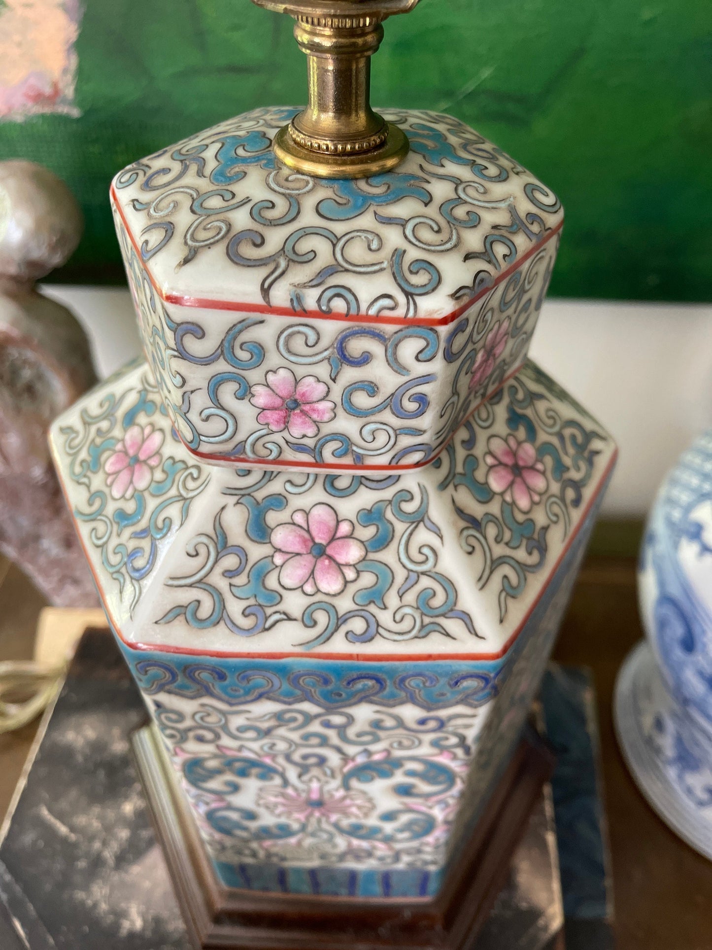 Pair of Hampshire House Blue Floral Chinoiserie Ginger Jar Lamps