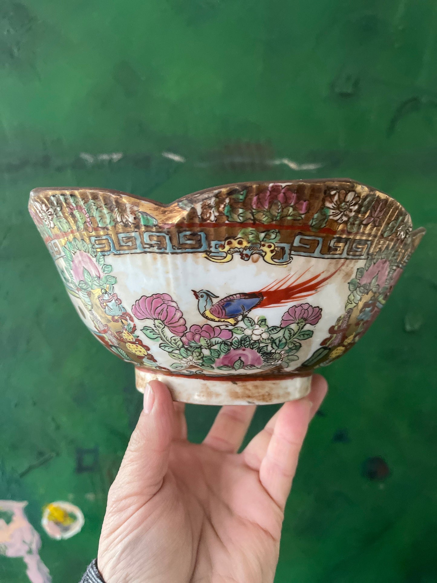 Vintage Famille Rose 8.5” Asian Ceramic Bowl