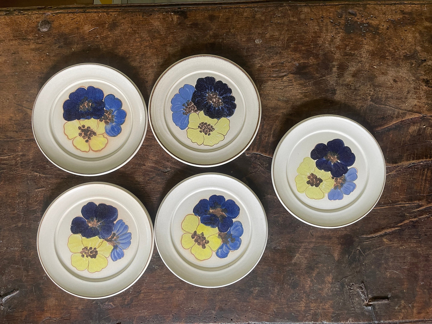 Set of Five (5) Vintage Denby Stoneware 8” Potpourri Blue Floral Hue Plates