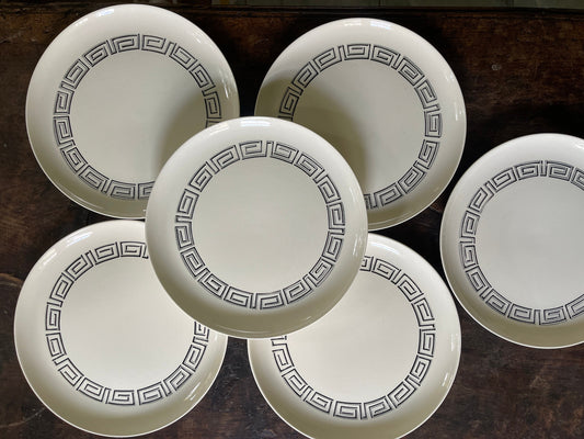 Set of Six (6) Vintage Stetson Black and Gray Greek Key 10 3/8” Plates