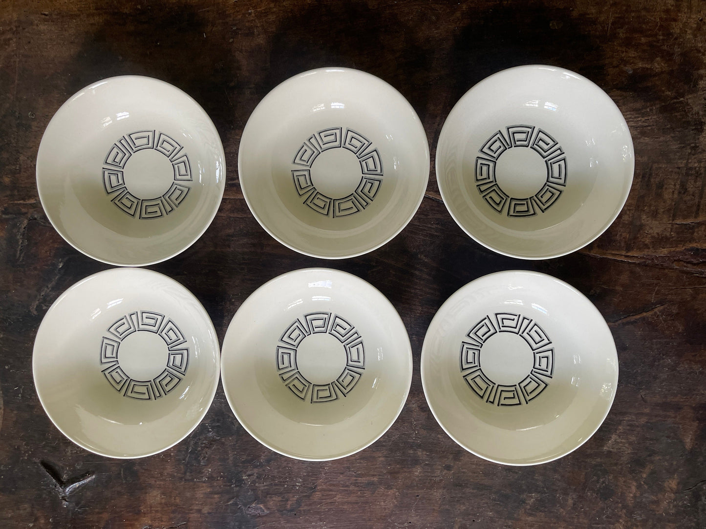 Set of Six (6) Vintage Stetson Black and Gray Greek Key 6.75” Bowls