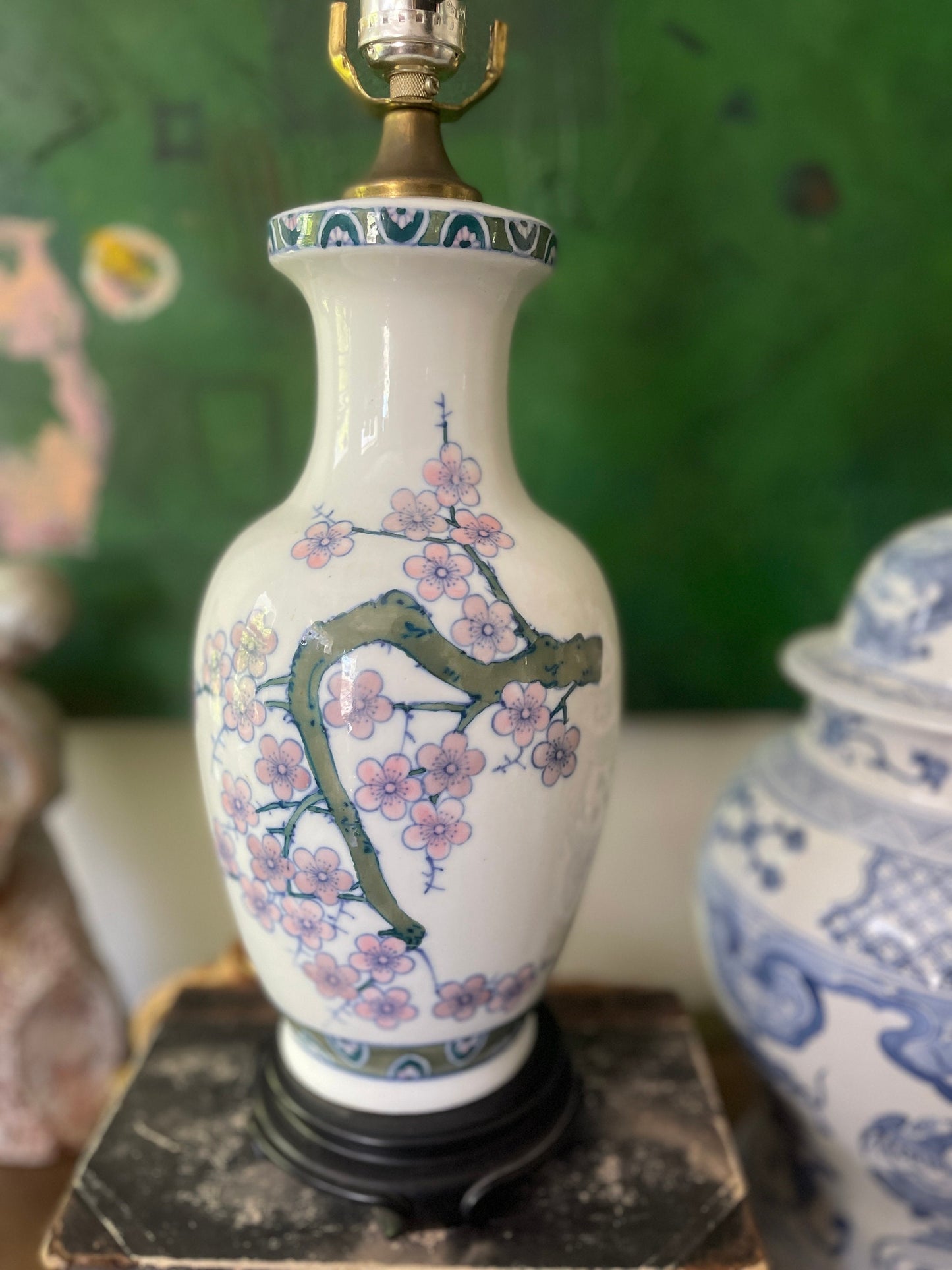 Vintage Cherry Blossom Branch Chinoiserie Lamp