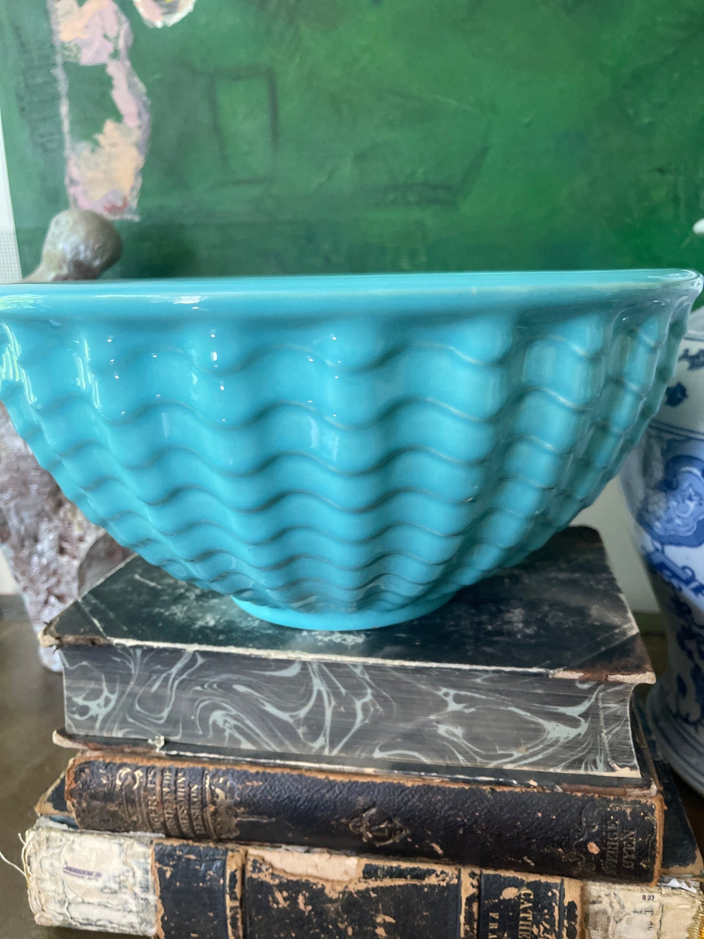 Vintage Gladding McBean 1930s Turquoise Pottery Mixing Bowl