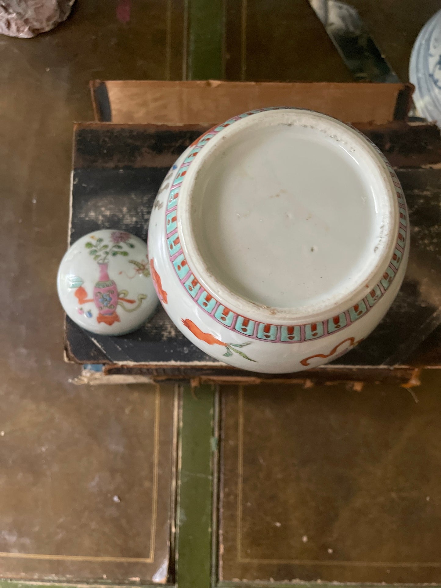 Vintage Pink and White Small Chinoiserie 6” Ginger Jar Tea Canister