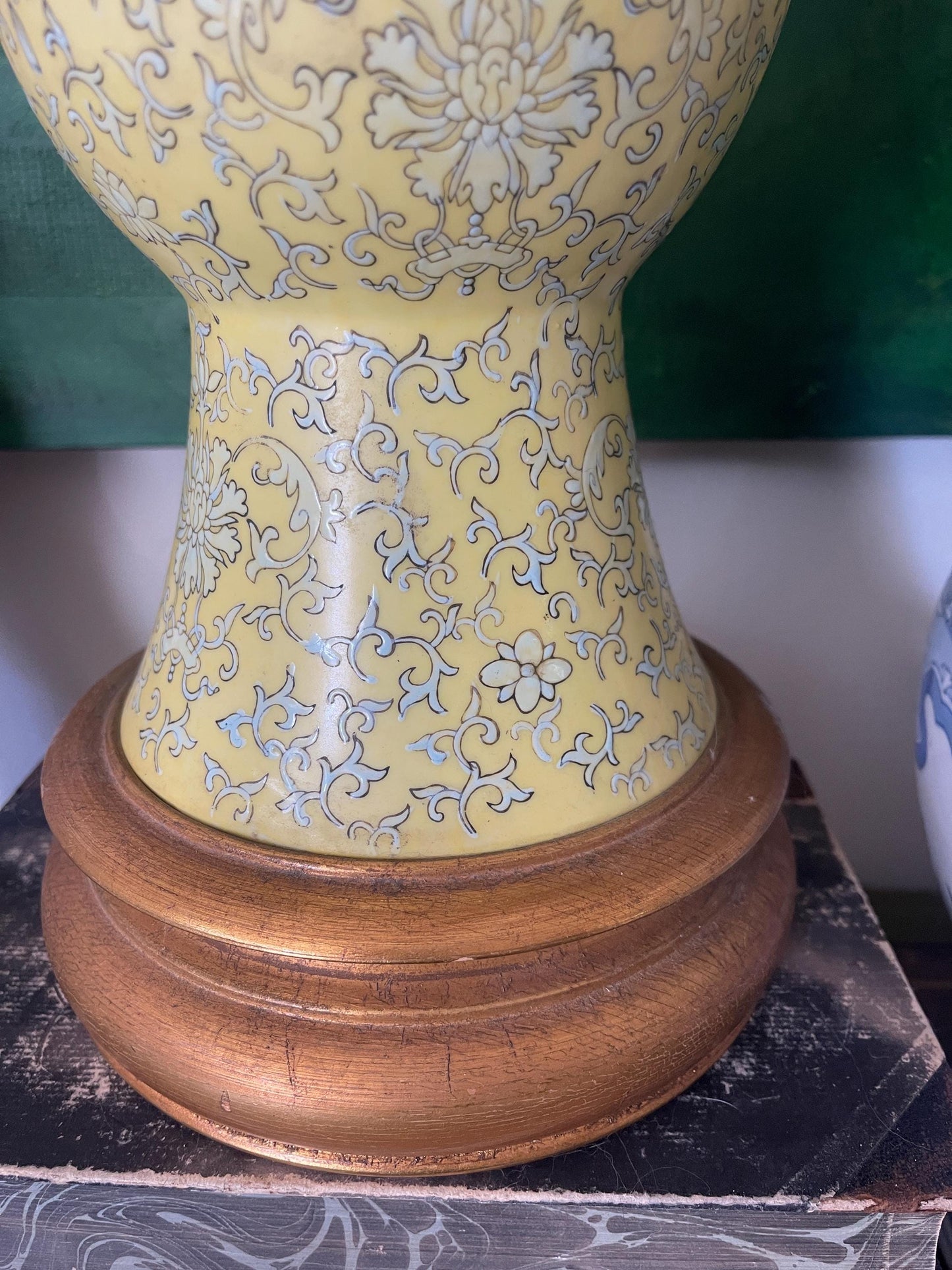 Vintage Yellow Chinoiserie Tall Table Lamp