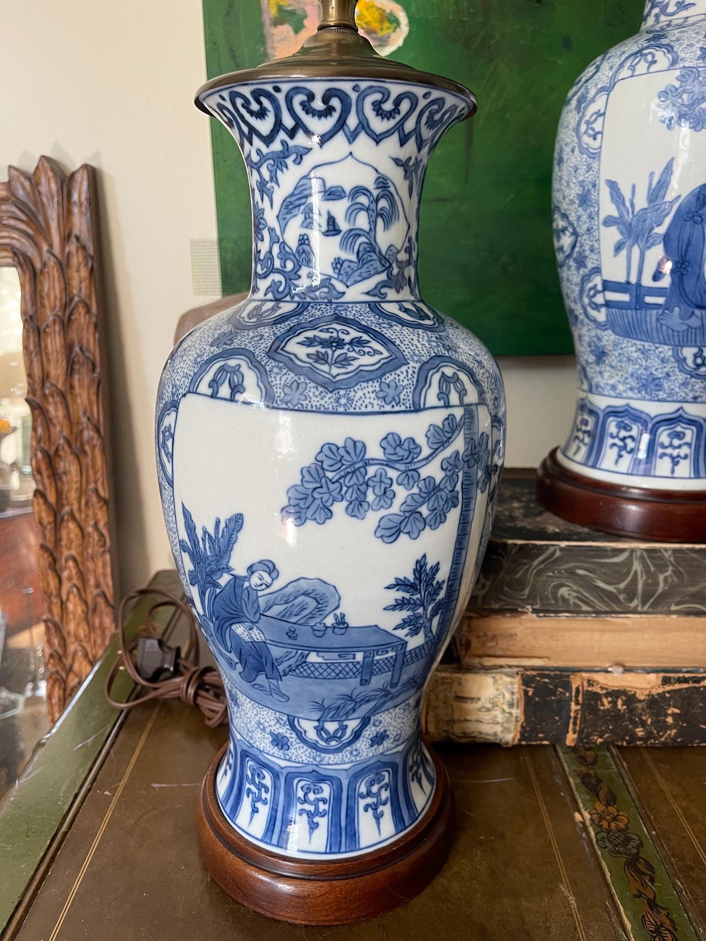 Pair of Blue and White Asian Lamps