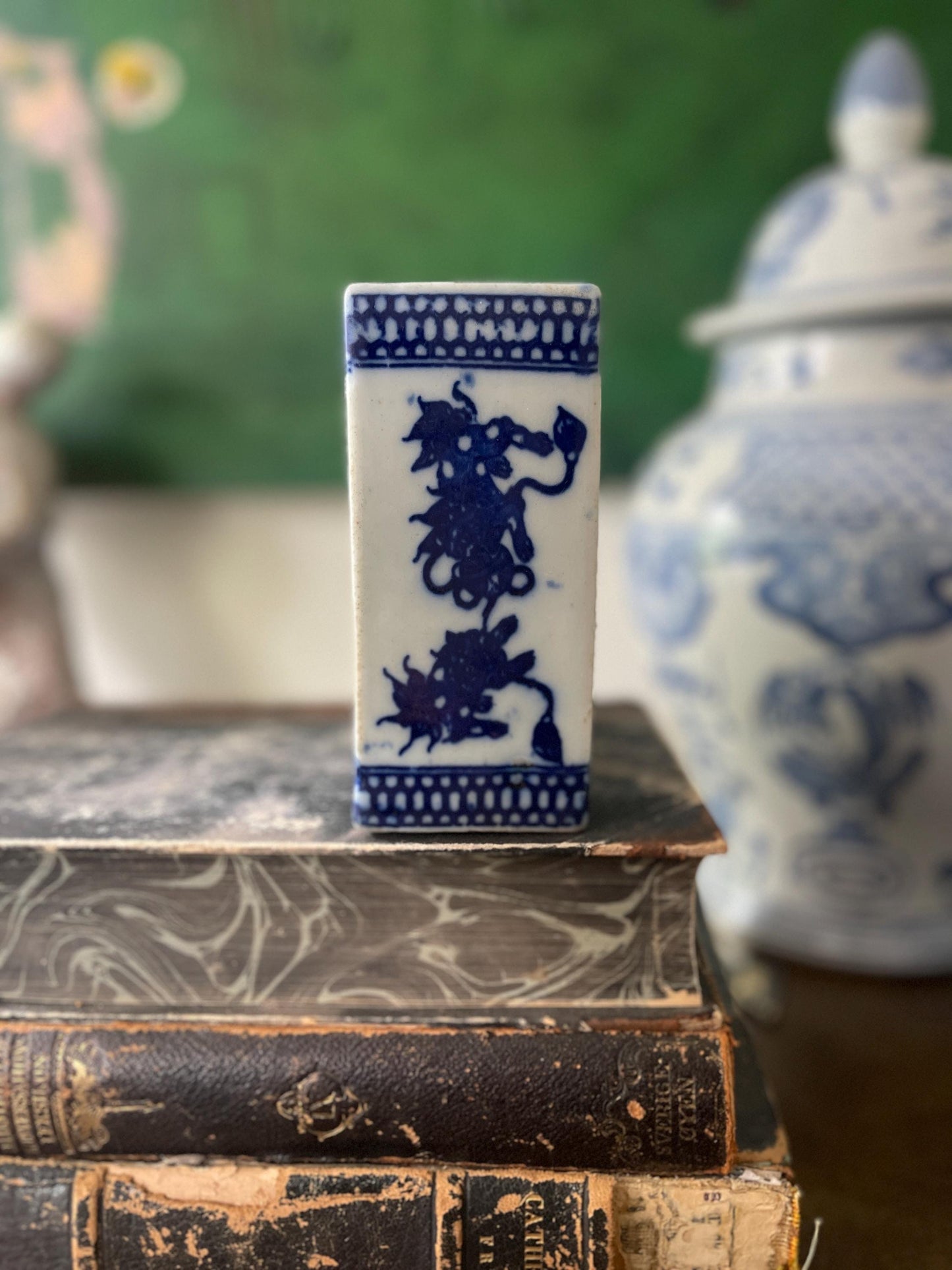 Vintage Ceramic Blue and White Asian Incense Burner