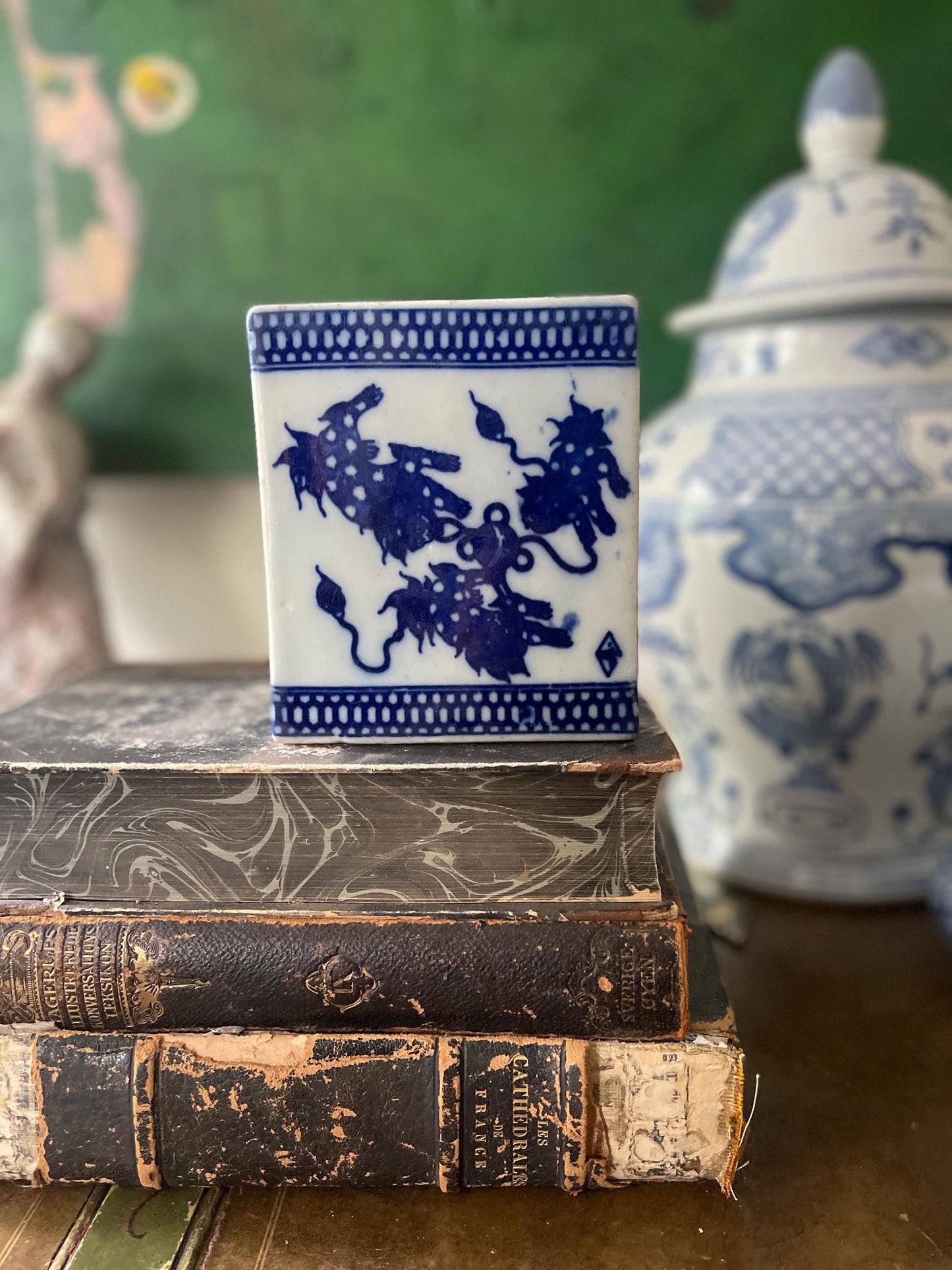 Vintage Ceramic Blue and White Asian Incense Burner