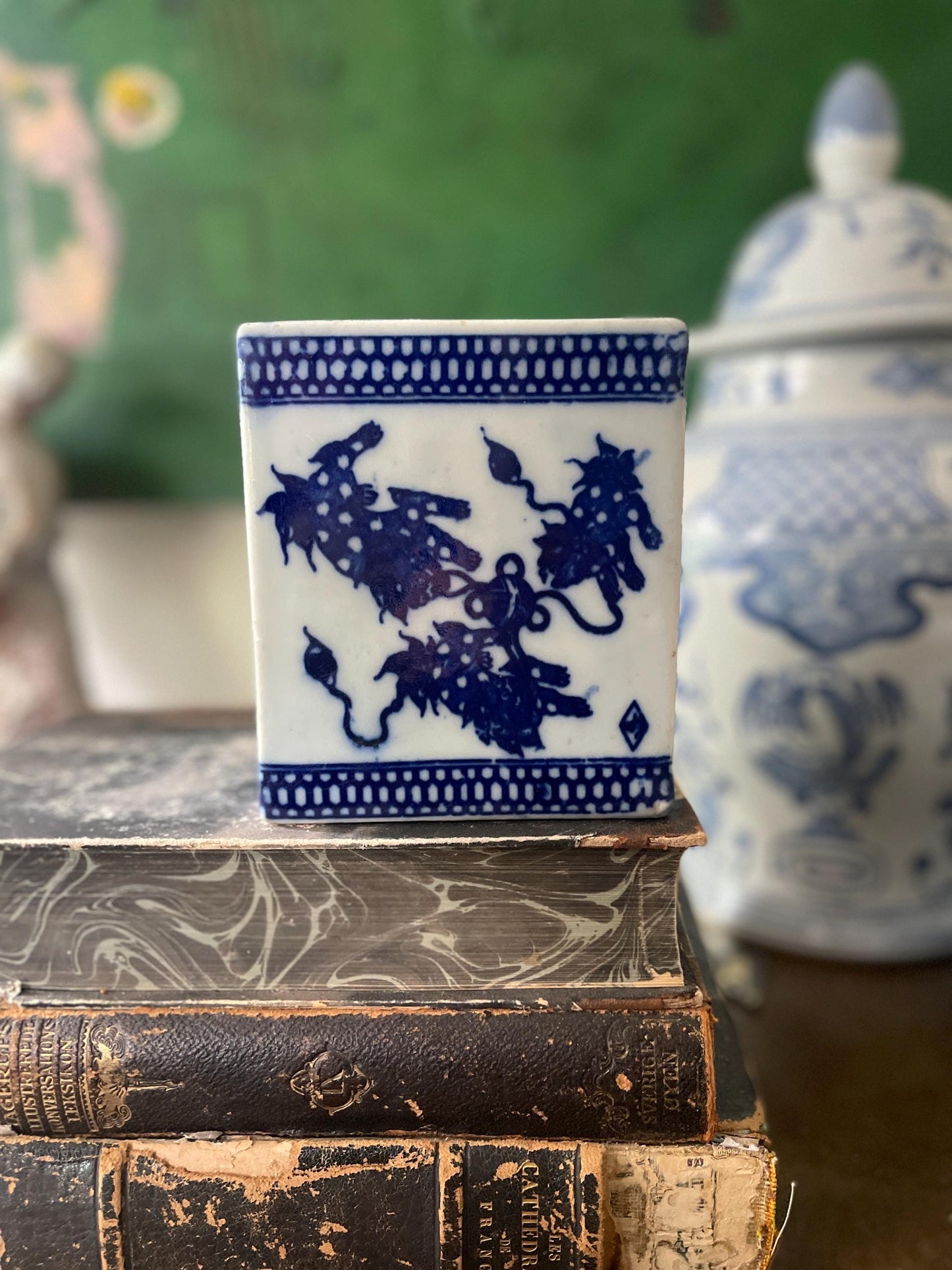 Vintage Ceramic Blue and White Asian Incense Burner