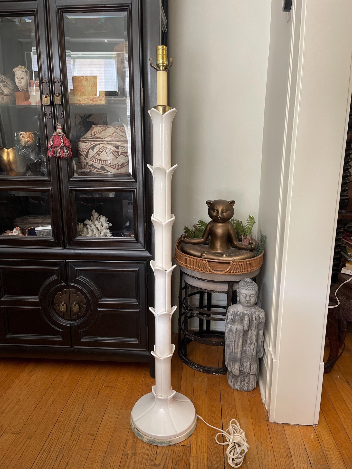 Vintage Serge Roche Glossy White Lotus Leaf Rococo Floor Lamp