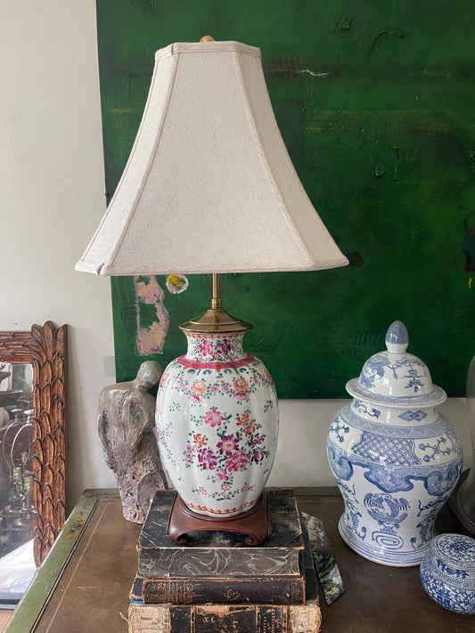 Vintage Asian Floral Lamp in Pink, Red and Purple