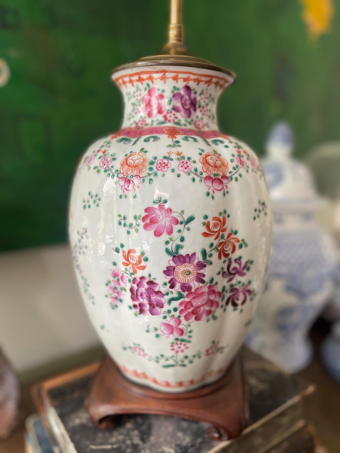 Vintage Asian Floral Lamp in Pink, Red and Purple