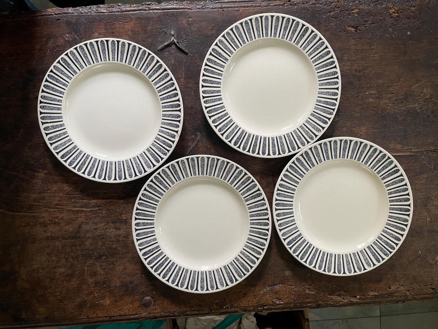 Set of Four (4) Black and White MCM Paul McCobb 10.25” Plates