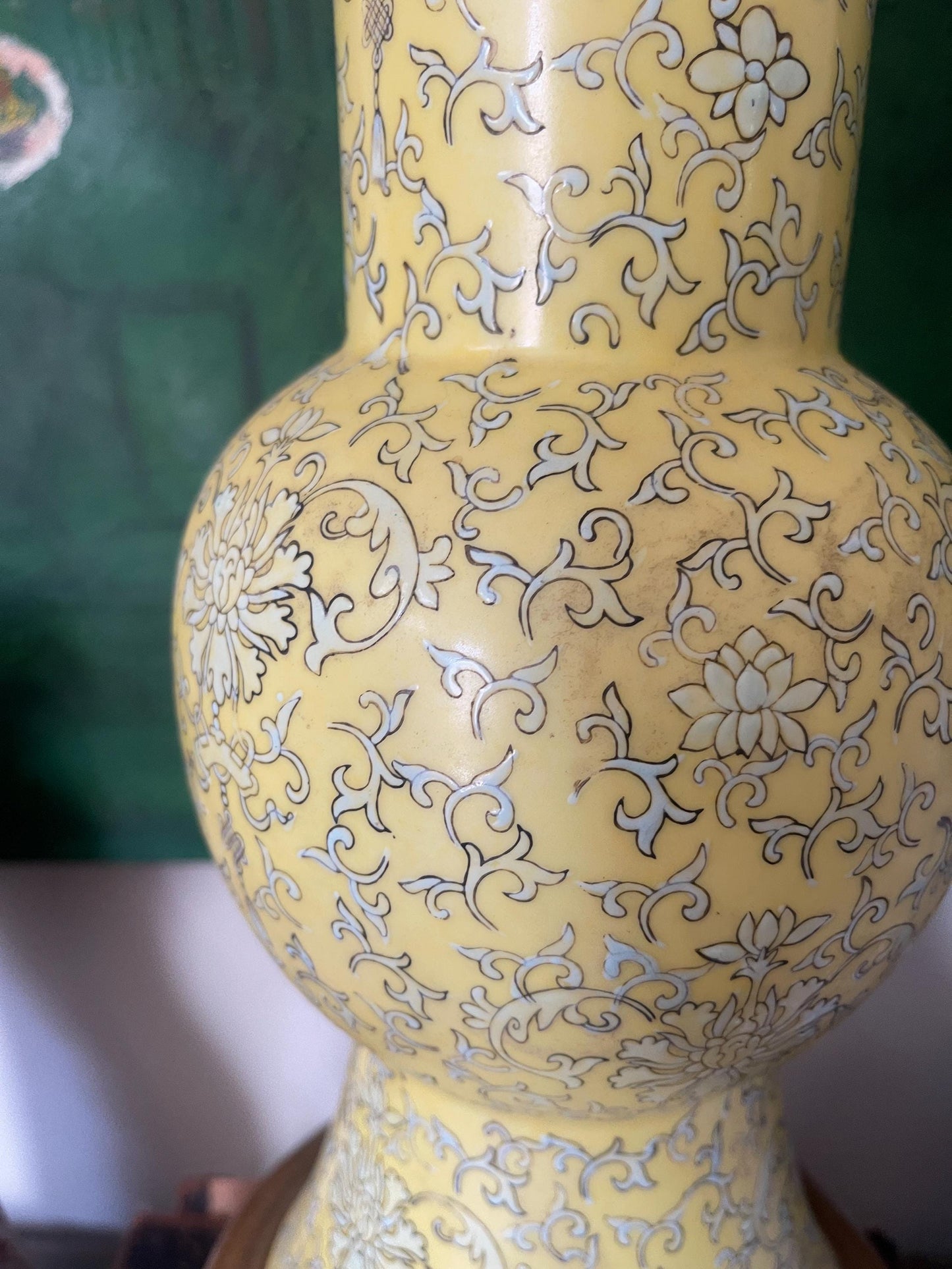 Vintage Yellow Chinoiserie Tall Table Lamp