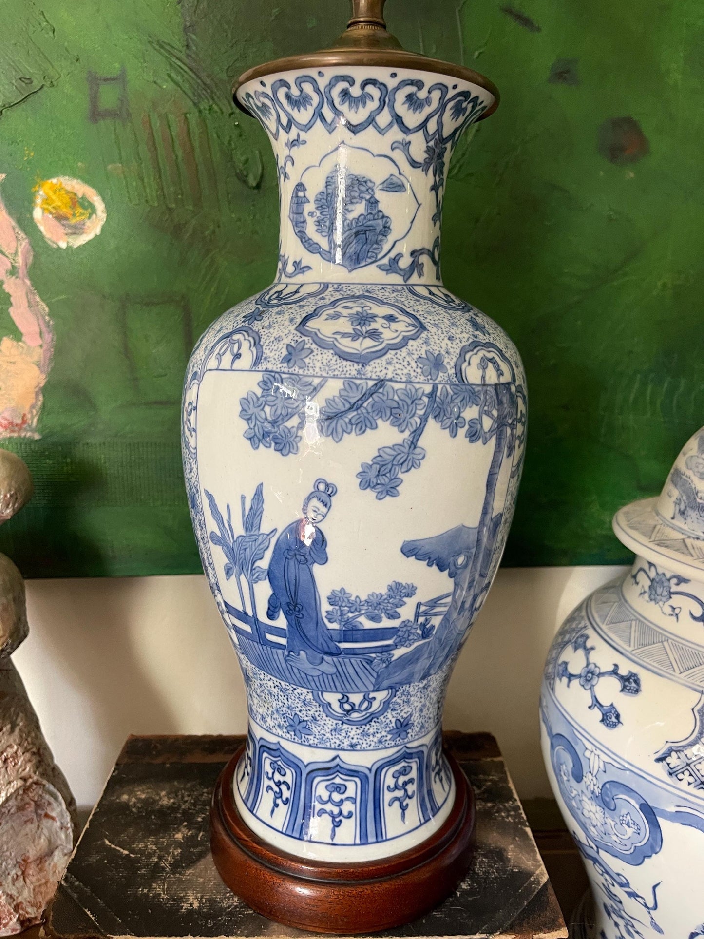 Pair of Blue and White Asian Lamps