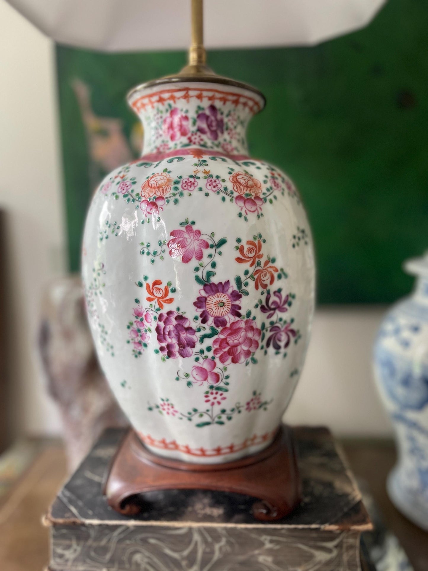 Vintage Asian Floral Lamp in Pink, Red and Purple