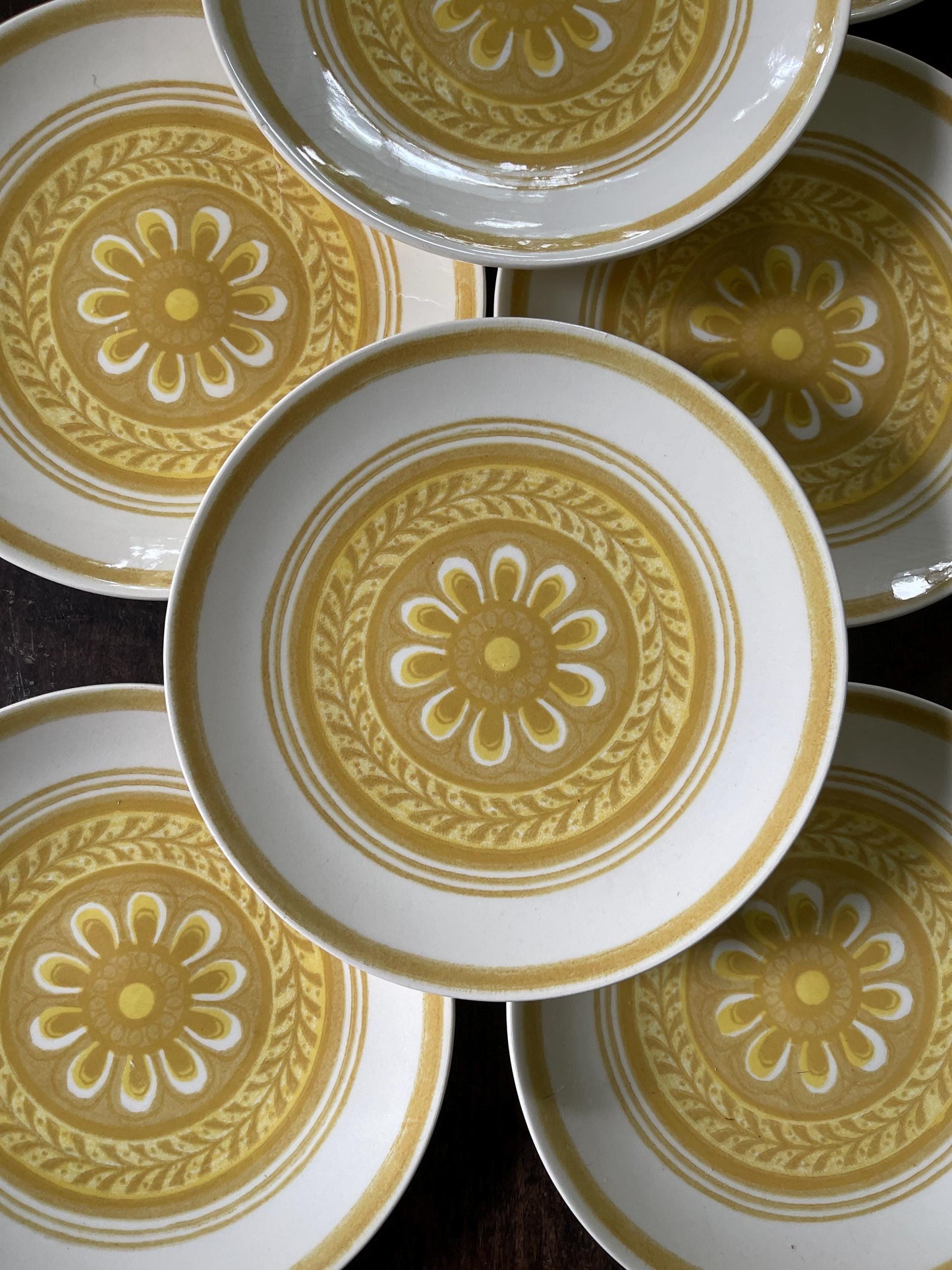 Vintage Set of Ten (10) Golsen Yellow Cavalier Ironstone 7.25” Stoneware Plates in Casablanca