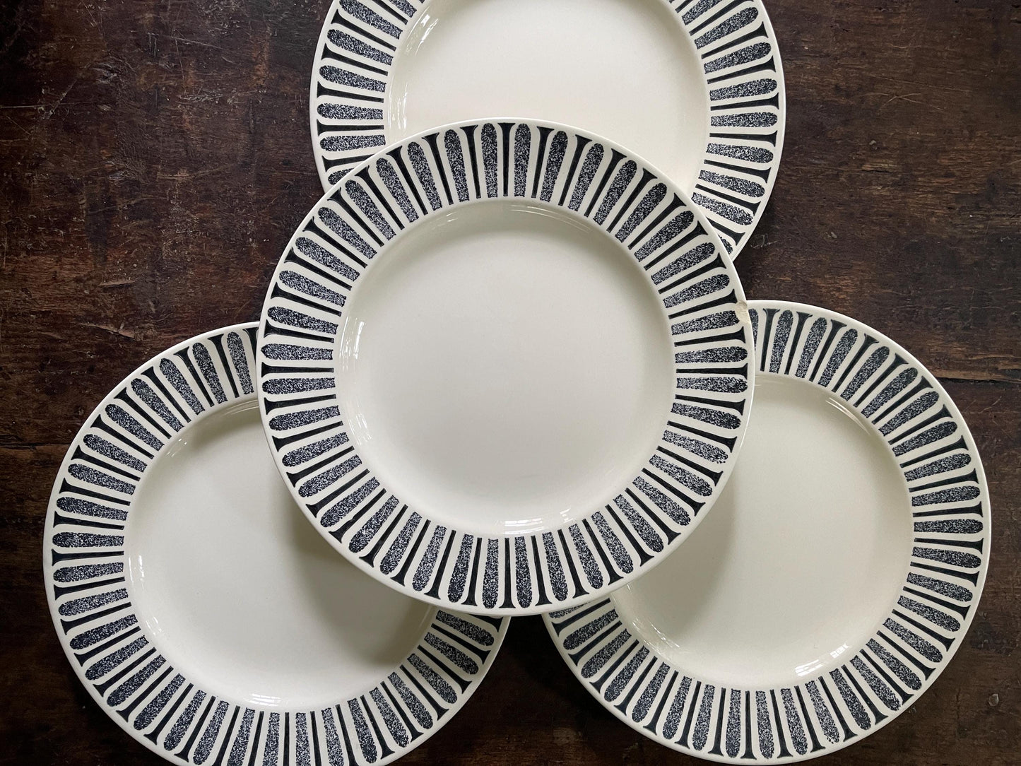 Set of Four (4) Black and White MCM Paul McCobb 10.25” Plates